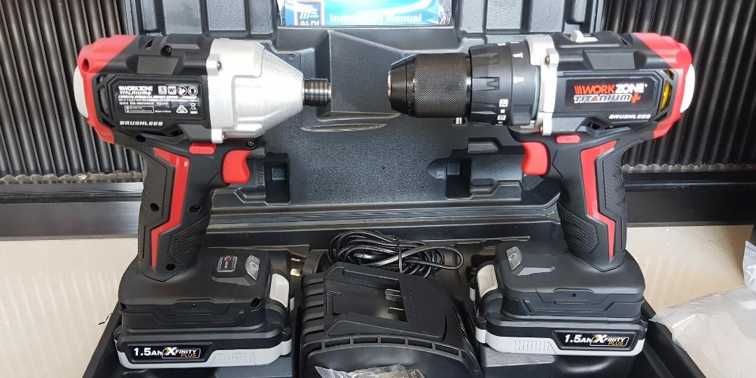 Workzone cordless brushless hammer drill and impact driver, Commercial