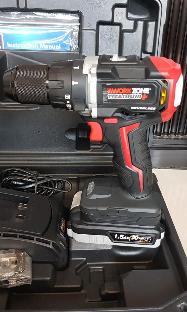 Workzone cordless brushless hammer drill and impact driver, Commercial