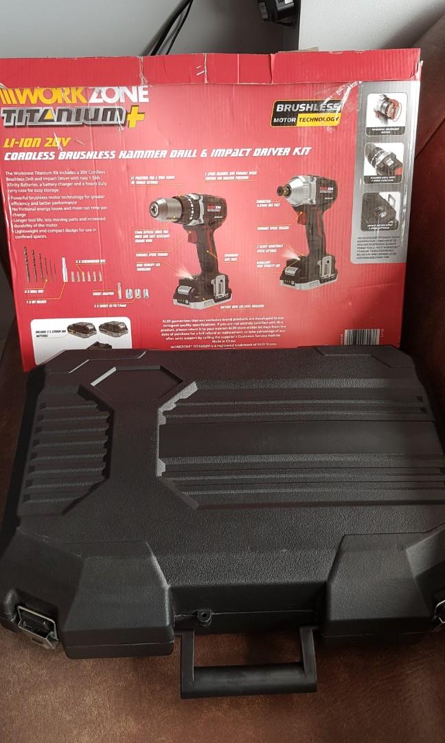 Workzone cordless brushless hammer drill and impact driver, Commercial