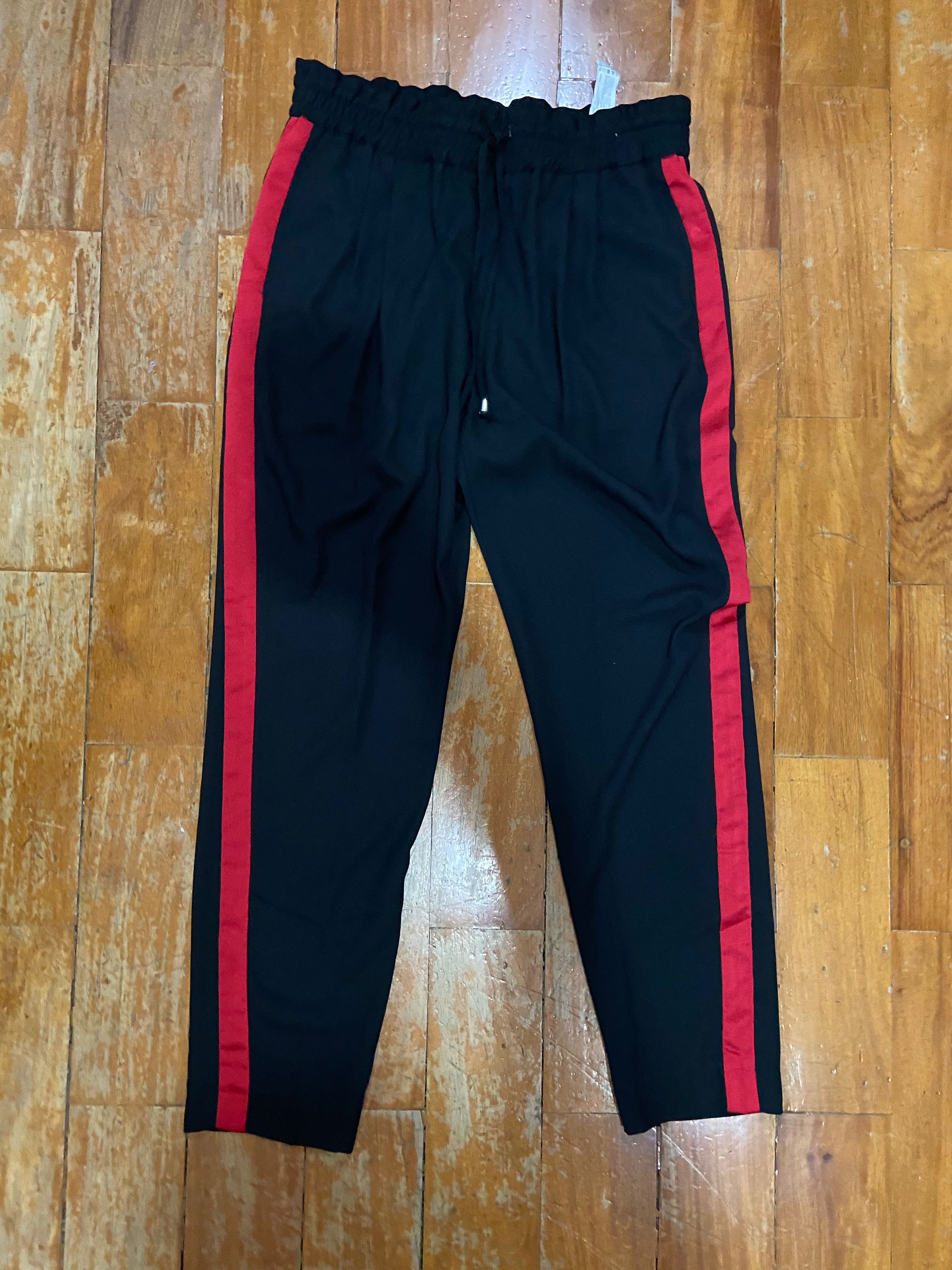 Zara black pants top with red stripe