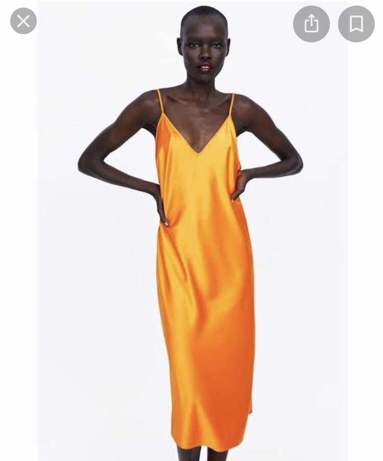 Zara Orange Satin dress, Women's ...