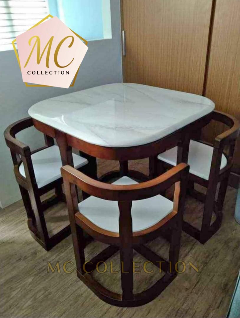 4 Seater Space Saver Marble Top Dining Set, Furniture & Home Living ...