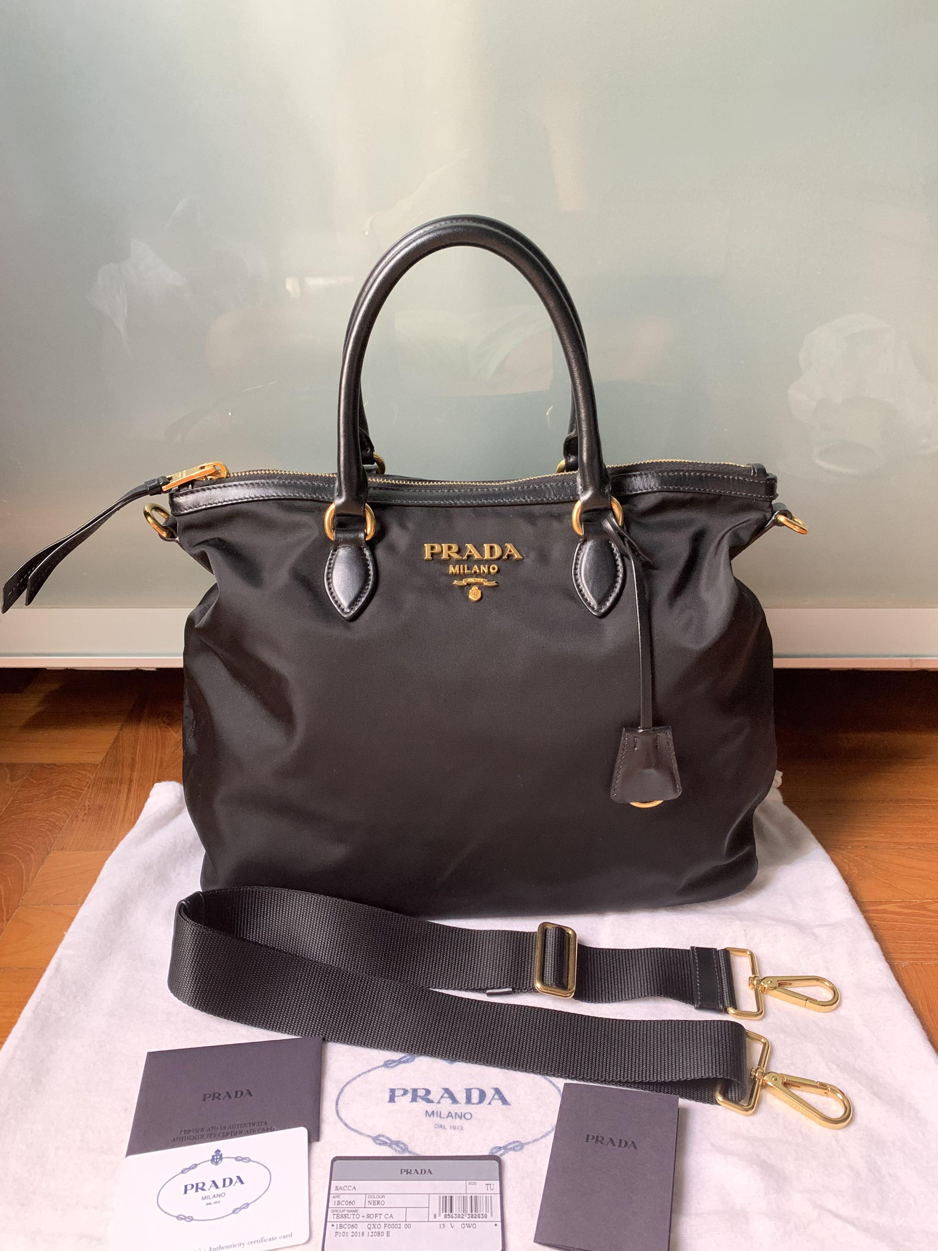 Prada Womens Black Nylon Calf Leather Trim Tote Bag 1BC060