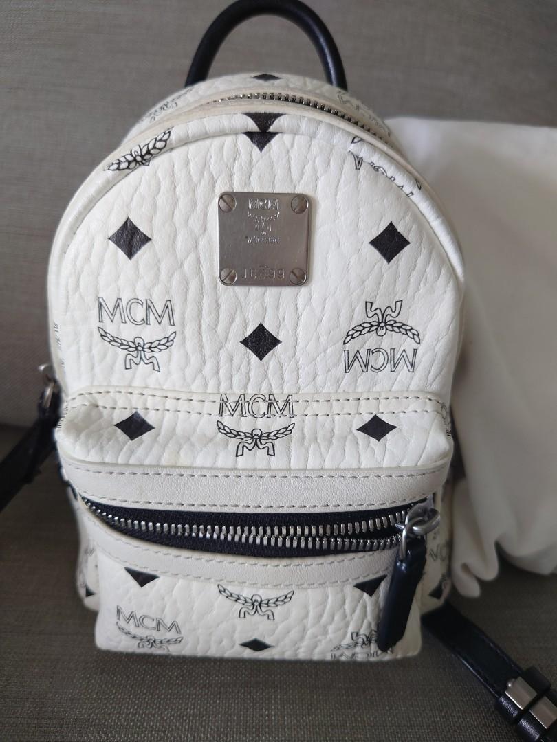 Mcm backpack white with studs hotsell