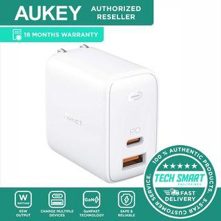 AUKEY PA-B3 Omnia 65W Fast Charger (Dual Port USB C PD 3.0 Plus USB A) with GaNFast Technology and Dynamic Detect PD Charger Wall Charger for iPhone 11 Pro Max, Google Pixel 3 XL, LG, Samsung