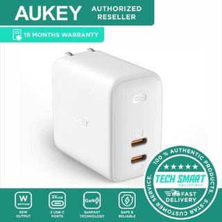 AUKEY PA-B4 Omnia 65W 2-Port Fast Charger Foldable USB C Wall Charger with GaNFast Tech & Dynamic Detect for iPhone 11 Pro Max SE, Macbook Pro, iPad, AirPods Pro, Pixel 4XL, Galaxy S10, Switch