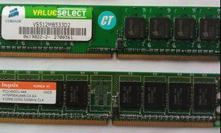 Corsair and Hynix 512MB DDR2-533MHz  PC2-4300 RAM