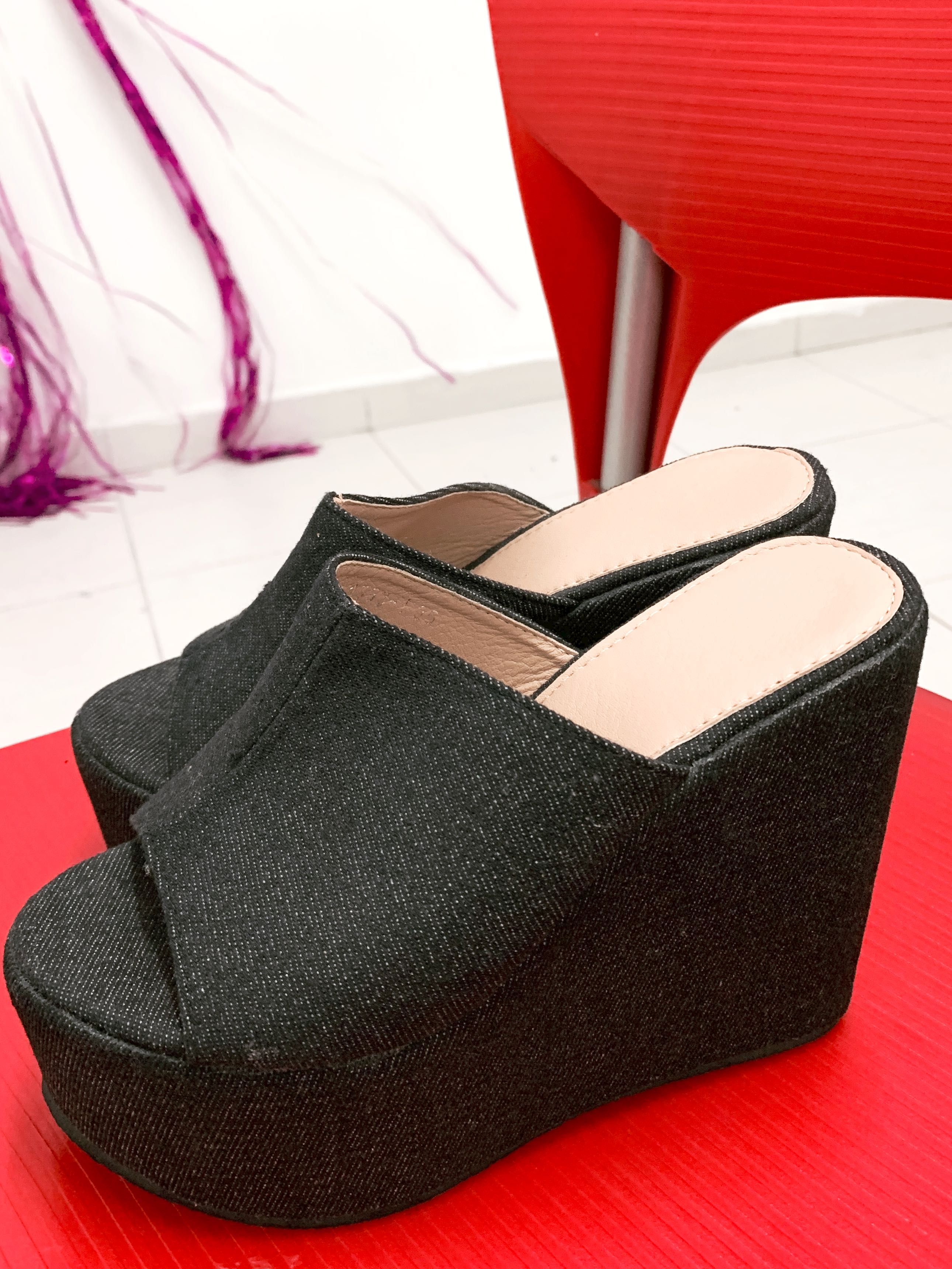 Denim wedge sale heels