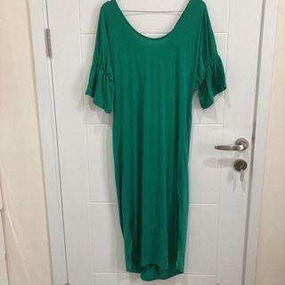Dress Maxi Midi Terusan Kaos Hijau