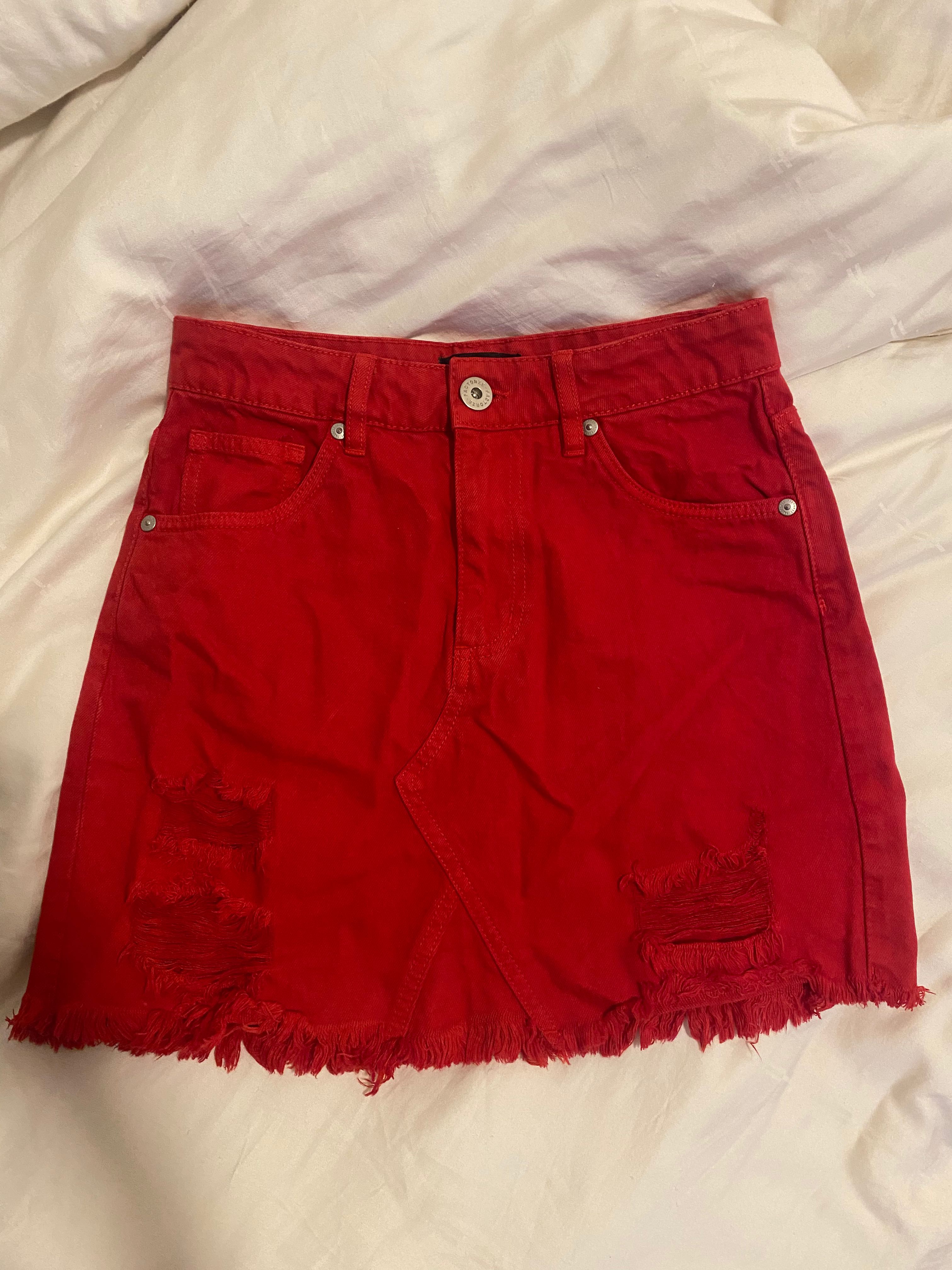 Red denim skirt factorie outlet
