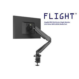 Flight™ Single Ergofly PRO PLUS Monitor Arm LCD Arm Monitor Mount Vesa Monitor Stand With 1x USB 1x Media Port. Spring
