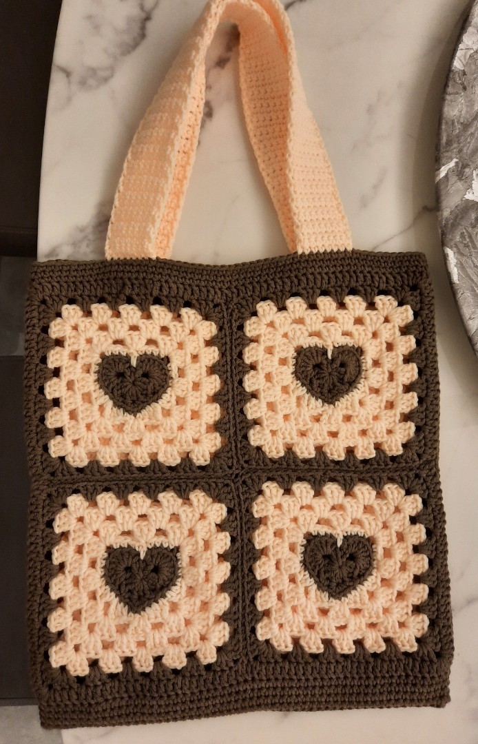 Crochet Heart Granny Square Tote Bag -  Hong Kong