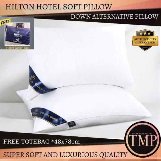 hilton hotel pillow down alternative soft fluffy pillow furniture home living bedding towels on carousell