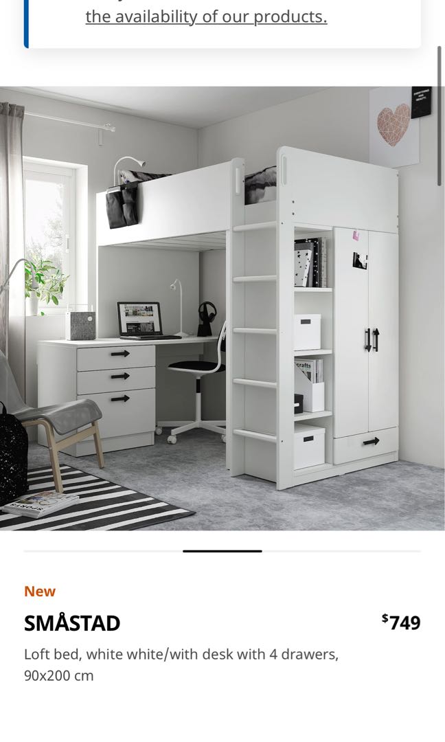Ikea Loft Bed with Wardrobe/Desk/Drawers, Furniture & Home Living