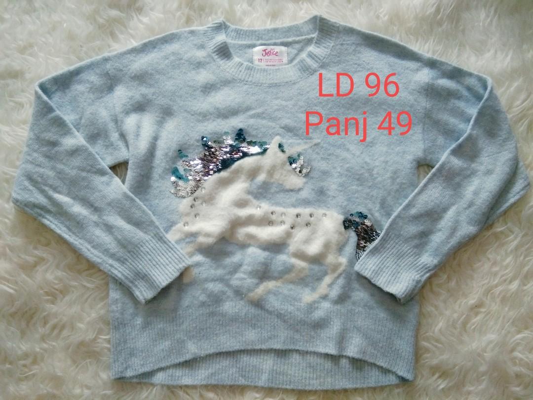 JUSTICE UNICORN BLUE SWEATER 12 Bayi Anak Baju Anak Perempuan