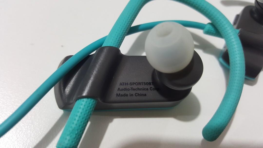 Original ATH-SPORT50BT Wireless Earphone (Category: Earphones) located in Las Pinas. Submitted by warrior.warrior (Listing ID 1081553032, Image 3). Description: The ATH-SPORT50BT wireless in-ear headphones pair great sound with great fit and freedom of movement to fuel your workout wherever it takes you. It has ear-hook design which keeps the headphones securely and comfortably in place so the powerful 9 mm drivers can deliver all the crystal-cle