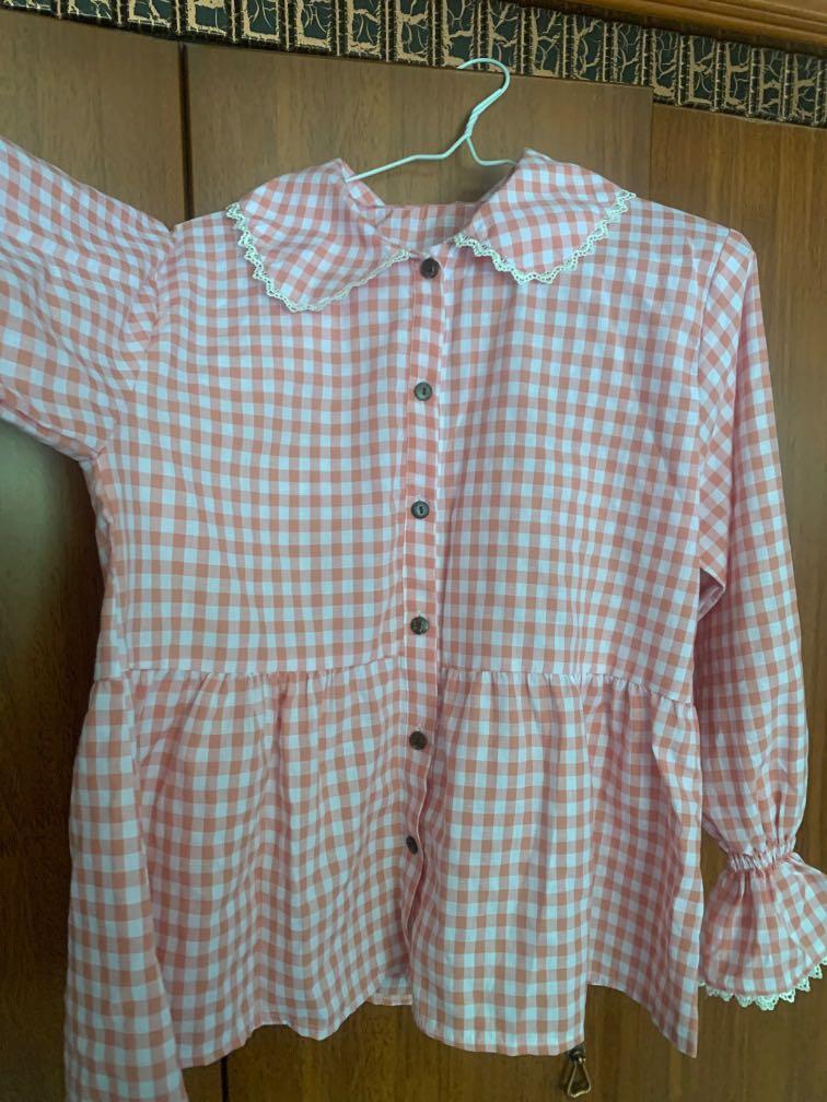 Pink Gingham Babydoll Top