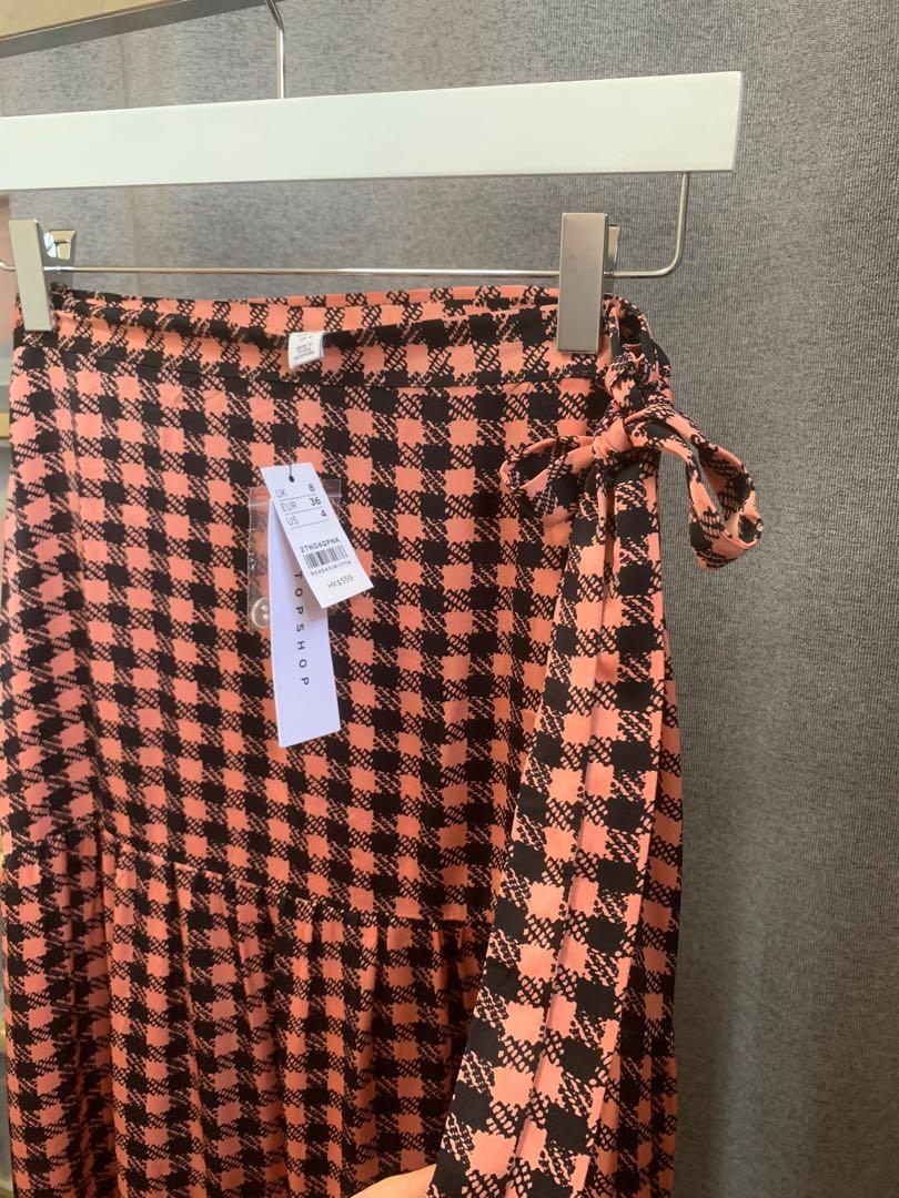 Topshop check wrap midi skirt discount