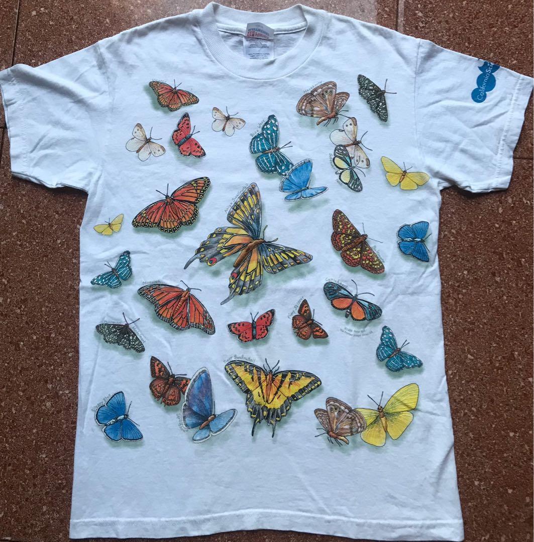 90'S Butterfly Pattern Animal T-shirt, Men's, Size L, Vintage unclear white type Vintage Second Hand