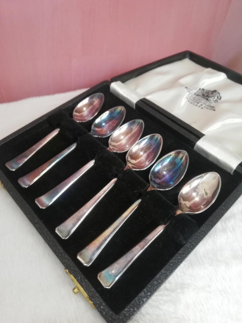 Vintage Elkington silverplated teaspoons with box (Category: Dinnerware & Cutlery) located in Dasmarinas. Submitted by millennialmeetsvintage (Listing ID 1080447346, Image 3). Description: ♡6-piece teaspoon set with authentic elkington box ♡stamped with royal warrant ♡1 spoon looks like it was acid tested ♡what u see is what u get.