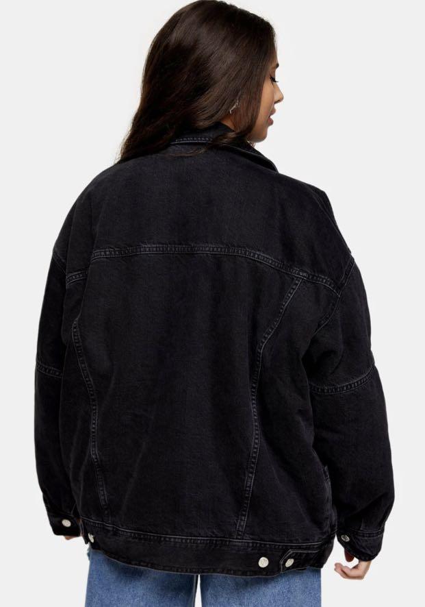 black denim oversized borg lined jacket 