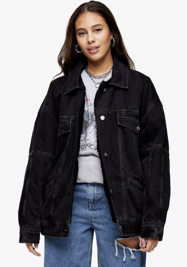 borg lined black denim jacket