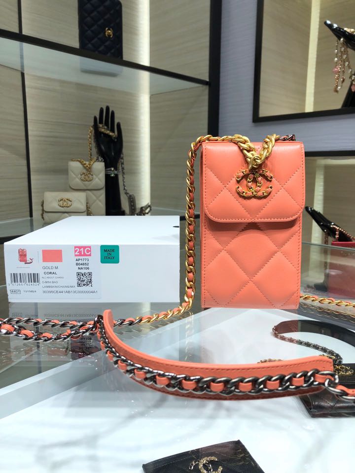 Chanel 19 phone holder with chain, Luxury, Bags & Wallets on Carousell