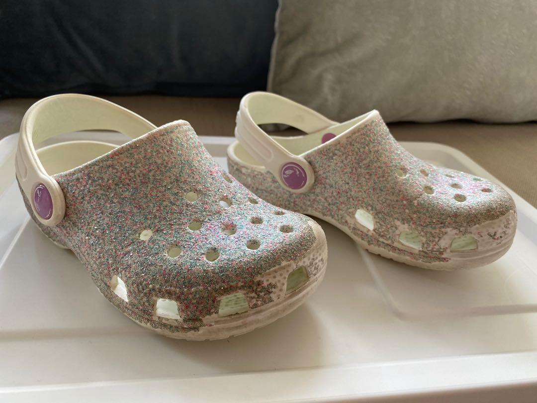 To Bless Authentic Crocs Classic Glitter Clogs in Oyster Girls