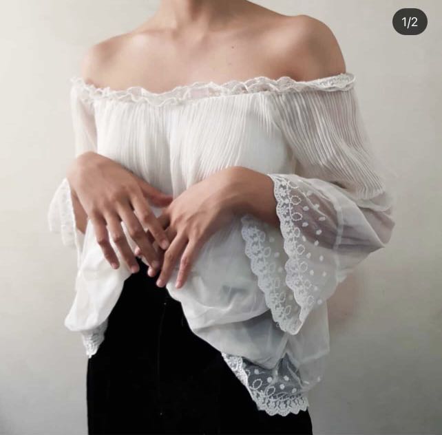 Flowy off shoulder bell sleeve top 