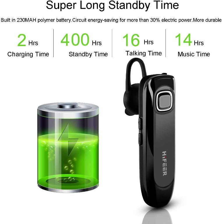 HIFEER Bluetooth Headset Handsfree Wireless Bluetooth Earpiece 16 Hrs Playtime with Noise Cancelling Microphone In Ear Waterproof for iPhone Samsung