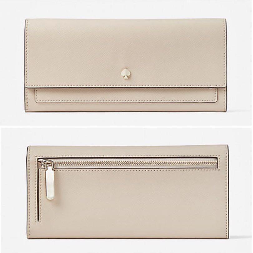 INSTOCK Kate Spade Mila Slim Flap Wallet Long Bifold Warm Beige Nude Neutral
