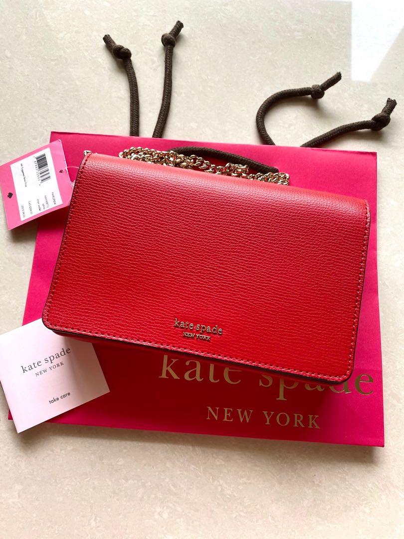 INSTOCK Kate Spade Sylvia Chain Wallet Crossbody Slingbag Detachable Clutch Pouch Hot Chili Red