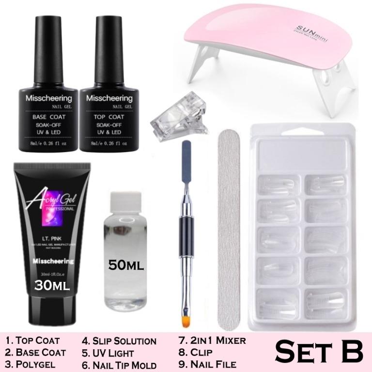 Nail Art UV Poly Gel Extension Kit Acrylic Enhancement Builder Tool Set  Polygel, Beauty & Personal Care, Hands & Nails on Carousell