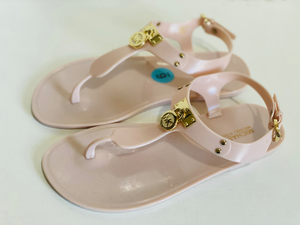 NEW! MICHAEL KORS MK PINK JELLY ANKLE STRAP THONG SANDALS SHOES 6 36 SALE,  Women's Fashion, Footwear, Flats & Sandals on Carousell