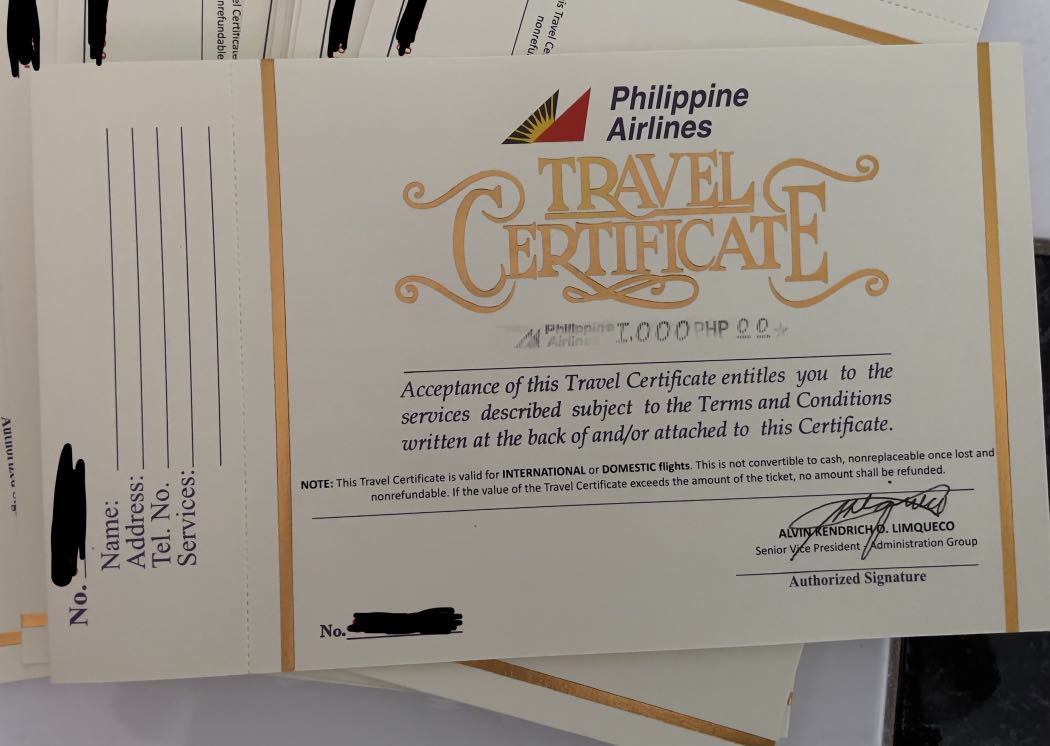 PAL Travel Certificates, Tickets & Vouchers, Flights & Overseas