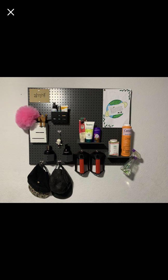 Pegboard / grid wall organizer black slim shelf, Furniture & Home