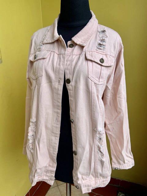 pink ripped denim jacket