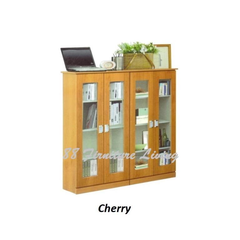 SG88FL 4 Doors Bookcase / Low /Low Bookshelf, Furniture & Home