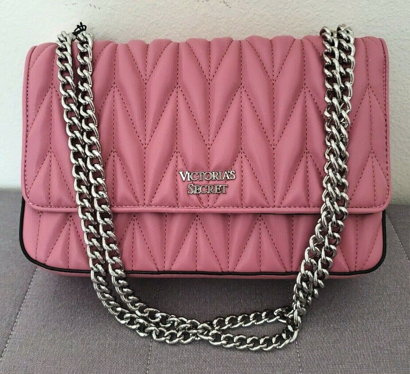 Victoria's Secret Two way Chevron Quilted Shoulder Bag crossbody Pink Silver