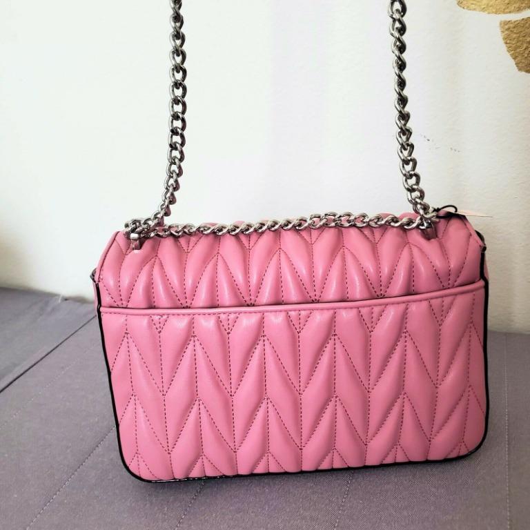 Victoria's Secret Two way Chevron Quilted Shoulder Bag crossbody Pink Silver