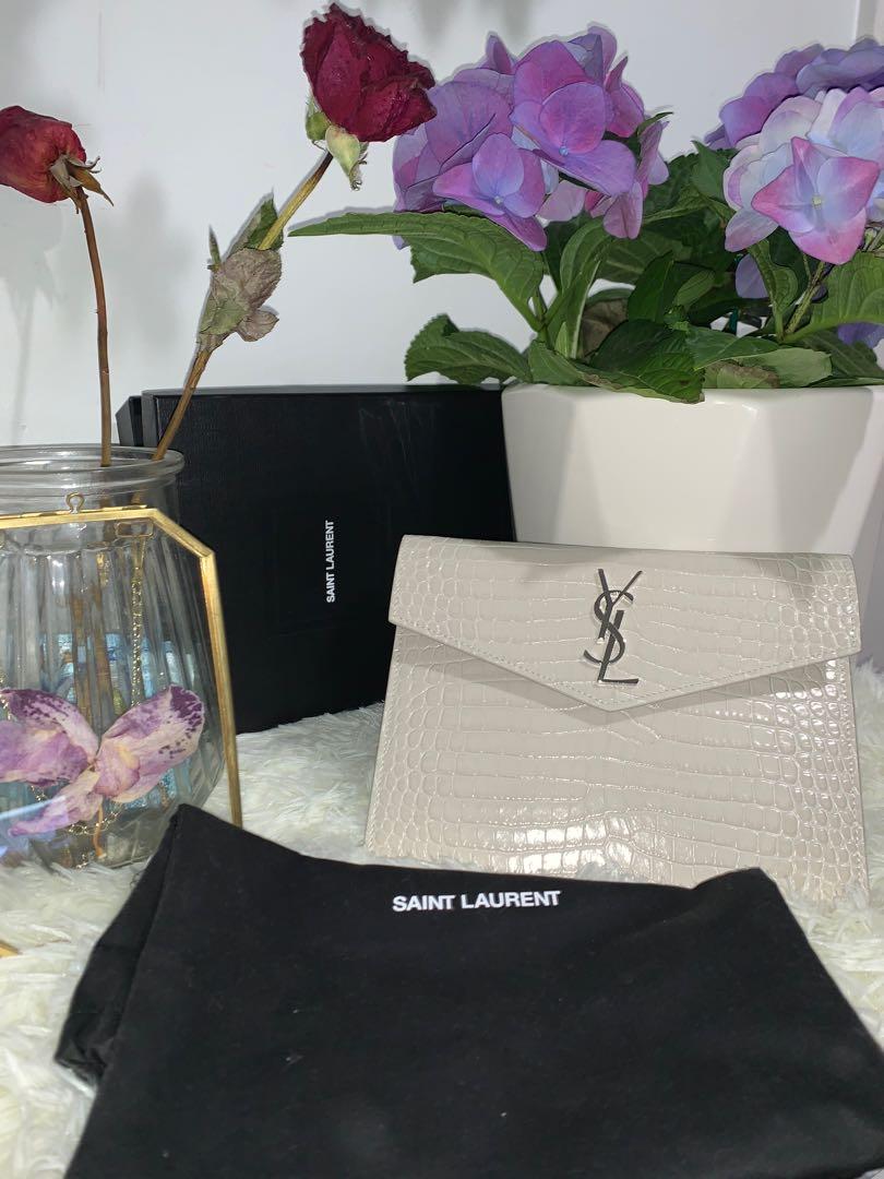 YSL Off White Croc Baby Uptown Pouch Women s Fashion Bags