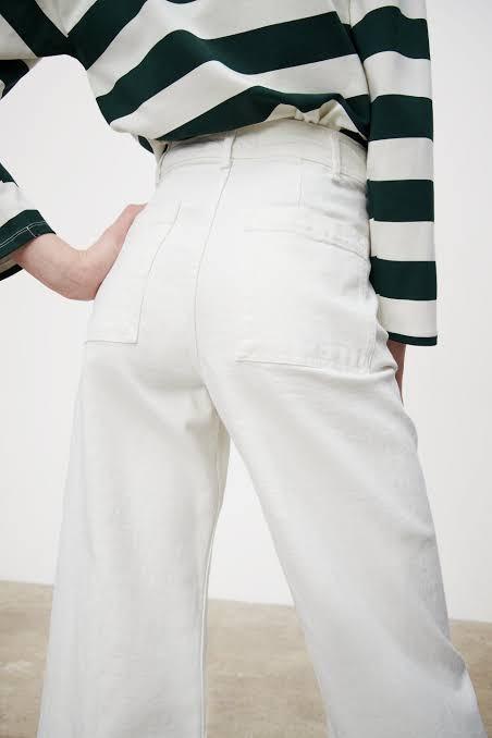 Zara Marine Straight Jeans in Off White, Fesyen Wanita, Pakaian Wanita,  Bawahan di Carousell