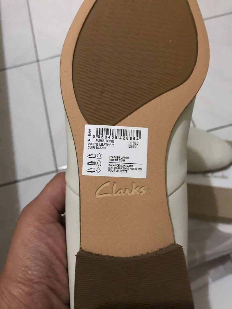 BNIB clarks pure tone white leather mules shoes Fesyen Wanita