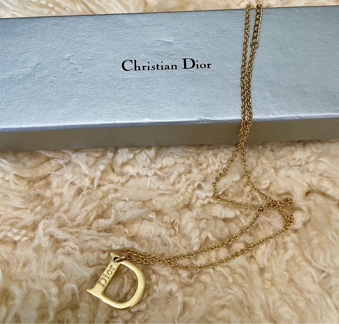 DIOR Gold Christian Dior Logo Necklace  Reluxe Vintage