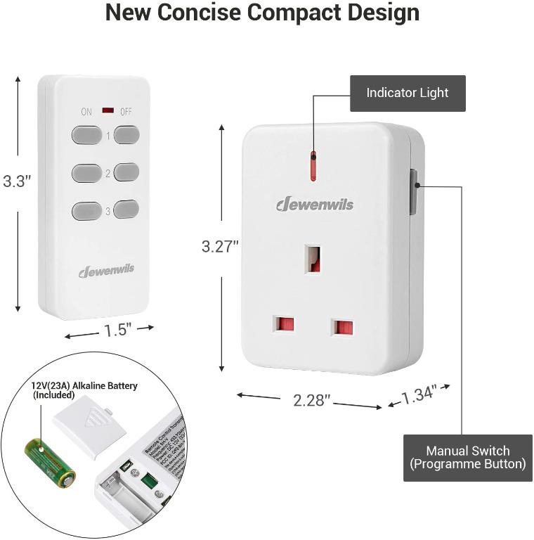 DEWENWILS Remote Control Plug Socket, 13A/3120W Heavy Duty Wireless ...