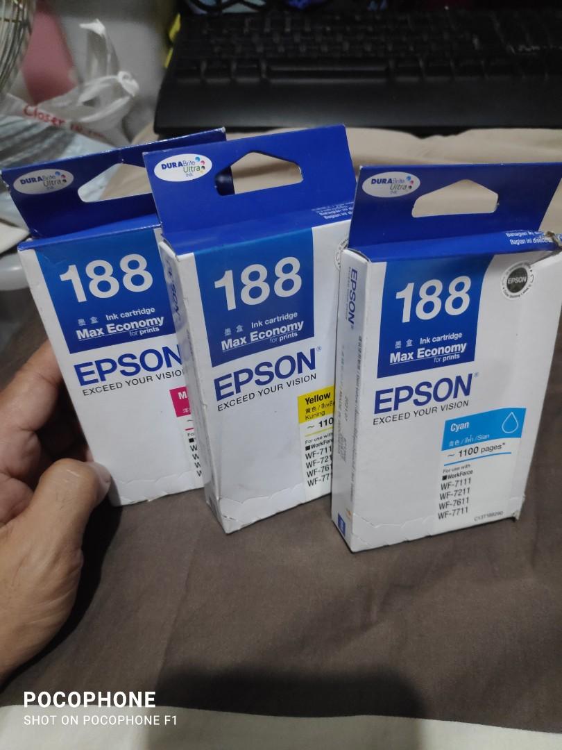 Original Epson 188 colored inks (Category: Printers, Scanners & Copiers) located in Manila. Submitted by yuzuke25 (Listing ID 1081819365, Image 3). Description: 💯 Original epson 188 colored inks sealed 500 each. for epson workforce..