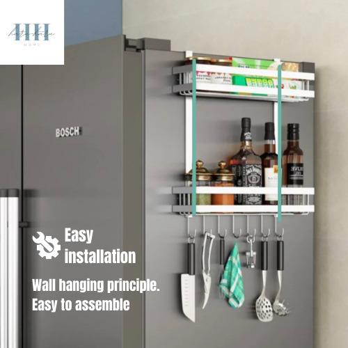 HH | Multi-Functional 2-Layer Kitchen Refrigerator Storage Rack (Category: Food Organization & Storage) located in Quezon City. Submitted by _evrythinginbetween (Listing ID 1081991808, Image 2). Description: //VARIATION: ➝ Silver/Black AC - PHP 668 ➝ Silver/Black BC - PHP 688 //SPECIFICATIONS: ➝ Product colours: stainless steel, black ➝ Scope of application: behind the refrigerator/cabinet door ➝ Installation method: seamless adhesive installatio
