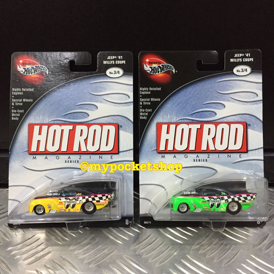 (RESERVED) Hot Wheels JEEP 41 WILLYS COUPE - Mooneyes / Yellow & Green /  2003 Hotwheels 100% Preferred / Hot Rod Magazine