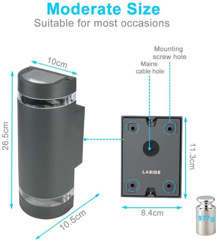 LASIDE Outdoor Wall Lights, Max 35W GU10 Aluminium Up Down Outside Wall