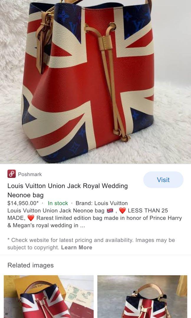 Blue Monogram, Red, and White Coated Canvas Royal Wedding Union Jack UK  Flag Printed NeoNoe MM Bucket Bag Gold Hardware, 2018